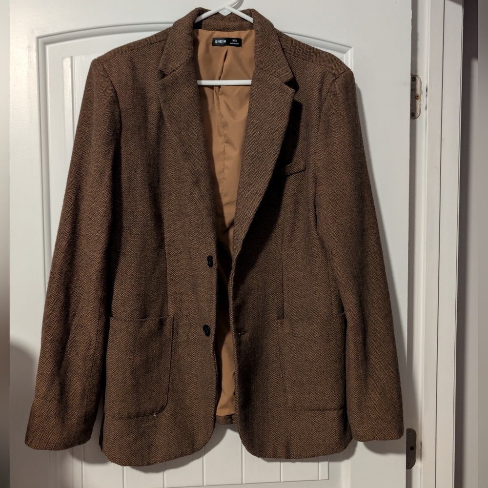 SHEIN Brown Herringbone Blazer